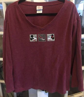 Suéter feminino Disney Store Mickey & Minnie L pulôver de algodão ameixa manga 3/4 - Imagem 1 de 4