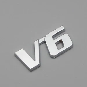 3D Metal Silver V6 Door Fender Car Emblem Chrome Rear Trunk Turbo Engine Badge - Picture 1 of 6