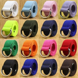 Double D-ring Buckle Casual Web Canvas Military Jeans Belt Men Women Belt - Picture 1 of 27