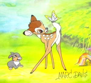 SIGNED MARC DAVIS BAMBI WALT DISNEY drawing cel SERICEL deer rabbit butterfly - Picture 1 of 4