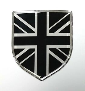 UNION JACK FLAG Shield Sticker 59mm - BLACK & WHITE - HIGH GLOSS DOMED GEL