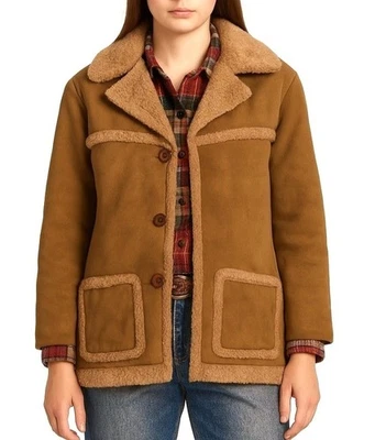 Abrigo Rancho De Colección Dedaño Mujer Talla Mediana Imitación Gamuza Piel de Oveja Años 70 Oeste EE. UU. Foto 1 de 4