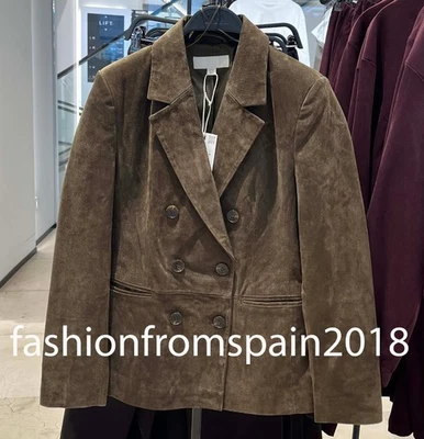 CHAQUETA BLAZER ZARA NUEVA MUJER 100% CUERO DOBLE BOTONADURA CAQUI 3046/446/505 Foto 1 de 2