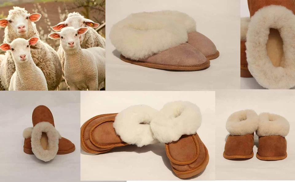 Warme Lammfell Hausschuhe Damen Herren,  Fellschuhe Puschen - Bild 1 von 1