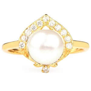14KT Yellow Gold 3.00Ct 100% Natural Freshwater Pearl IGI Certified Diamond Ring - Imagen 1 de 12
