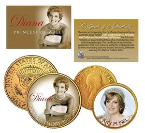 PRINCESS DIANA 1961-2011 * 50th Birthday * Genuine 24K Gold Plated 2-Coin Set - Picture 1 of 2