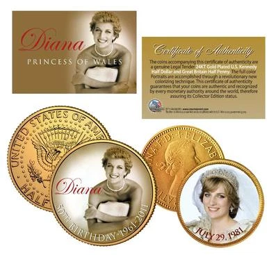 PRINCESS DIANA 1961-2011 * 50th Birthday * Genuine 24K Gold Plated 2-Coin Set - Image 1 of 2