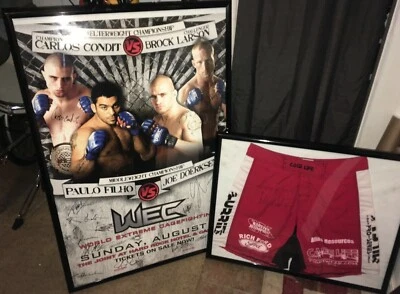 Cartel Carlos Condit WEC 29 Título Defensa Trunks SBC Firmado Auto Lucha Usado Usado Foto 1 de 2