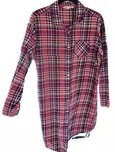 Woolrich Women's Medium Red Plaid Flannel Long Sleeve Button Grandpa Sleepshirt - Picture 1 of 10