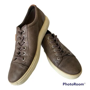 Ecco Men Soft 7 Lowtop Casual Shoes US 9 9.5 EU 43 Brown Cap Toe Leather Lace Up - Picture 1 of 12