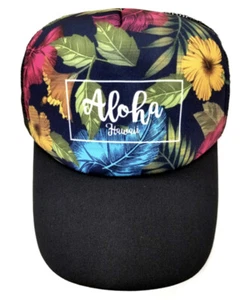 Hawaiian Trucker Polyester Hat Mesh Back Adjustable Cap Aloha Hawaii Floral Leaf - Picture 1 of 2