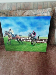 Horse oil painting horse race oil on canvas varnished unframed - Picture 1 of 7