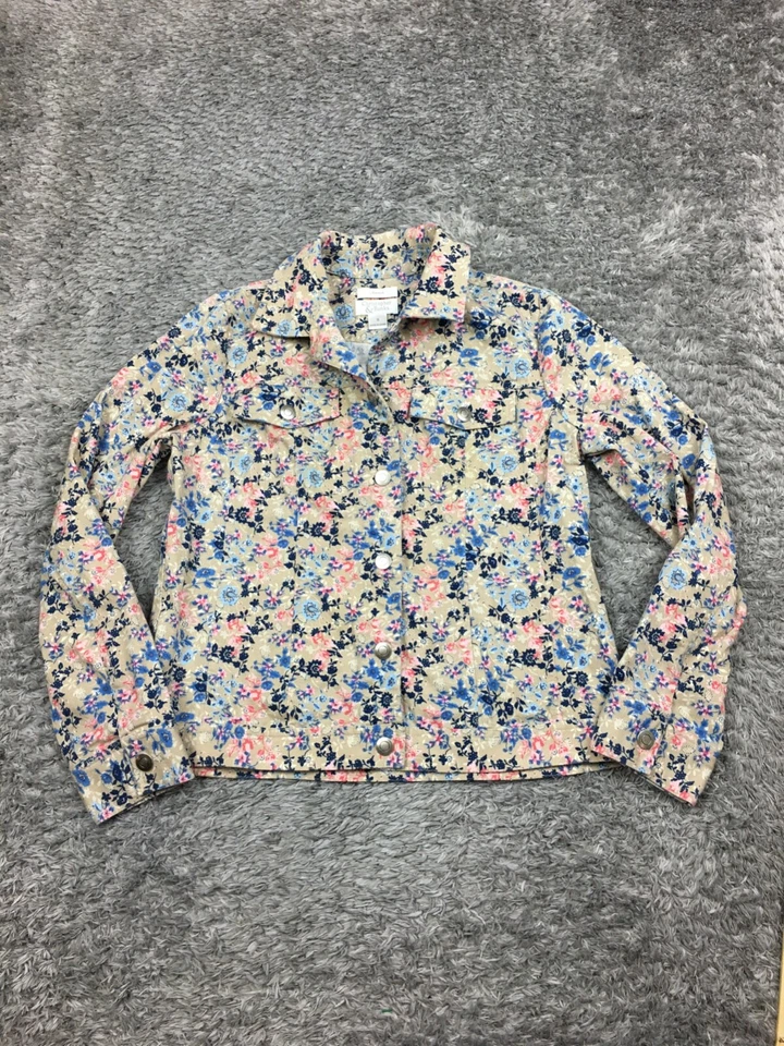 Chaqueta Christopher & Banks con botones a presión para mujer talla pequeña marrón rosa floral Foto 1 de 4