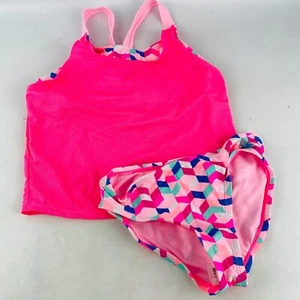 Youth Girls Medium 8 RBX Active Tankini Pink Multicolor 2 Piece Swimsuit - Picture 1 of 4