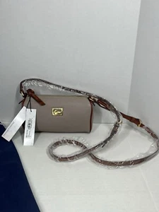 NEW Dooney & Bourke Dillen Taupe Pebble Leather Barrel Crossbody Purse Small - Picture 1 of 8