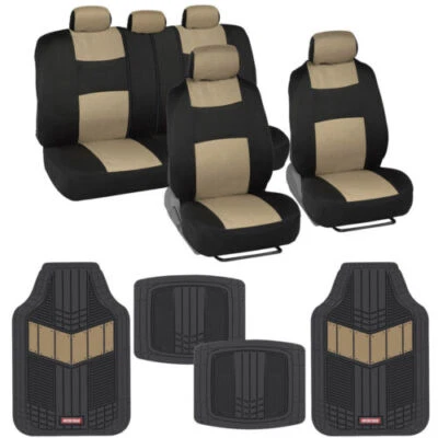 BDK PolyPro Black & Beige Car Seat Covers Full Set with Motor-Trend FlexTough... - Image 1 of 4