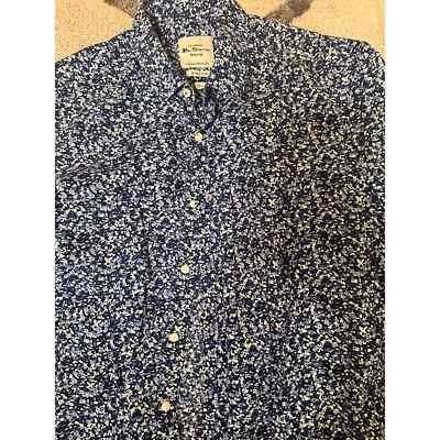 Ben Sherman платье рубашка мужчин 34/35 синий длинным рукавом с воротником цветочный узкий крой - Изображение 1 из 4