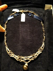 Tahitian Black Pearl drop diamond collar necklace 18kt white gold - Picture 1 of 11