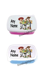 Personalised Toy Story Woody Buzz Kids lunch Sandwich Snack box School - Picture 1 of 2