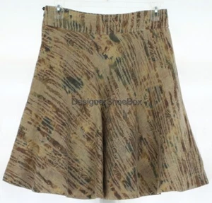 AKRIS PUNTO Designer Multi Color Tan Printed Flax Cotton Skirt US 8 - Picture 1 of 2