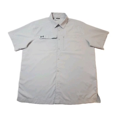 Under Armour Button Up Shirt Mens Size XL Gray Short Sleeve Activewear Adult Top - Image 1 of 4