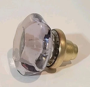 Vintage Glass Amethyst Door Knob Light Purple Brass Fitting Pull - Picture 1 of 10