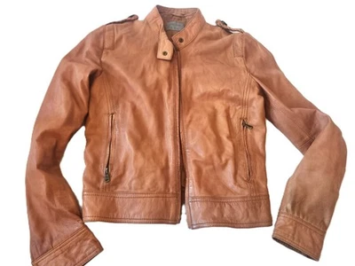 Jaqueta Zara marrom bronzeada 100% couro 8 S hippie ajustada boho cottagecore vintage - Imagem 1 de 4