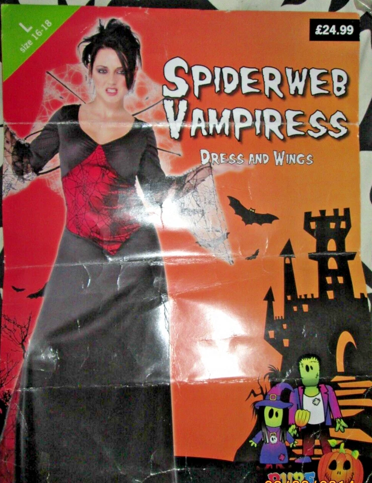 VESTIDO LARGO DE FANTASÍA VAMPIRESA TELA DE ARAÑA CON ALAS TALLA 16/18 FIESTA DE HALLOWEEN Foto 1 de 1