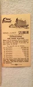 Vintage Hotel Fremont Casino Keno Guide, Las Vegas gambling - Picture 1 of 5