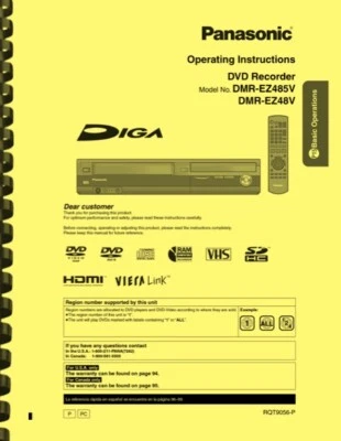 Panasonic DMR-EZ485V DMR-EZ48V DVD Grabadora MANUAL DE USUARIO DEL PROPIETARIO - Imagen 1 de 4