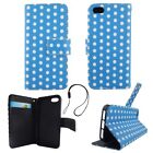 Protective Case for Apple IPHONE 5 5s Se Polka Dot Blau Pouch Book Style