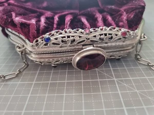 Antique  Handbag Burgundy Silk Velvet Purse with Jewel Details - Picture 1 of 3