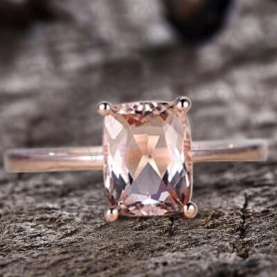 Anillo de boda solitario de morganita natural cojín de 3,50 quilates 100 % oro rosa sólido de 14 k Foto 1 de 4