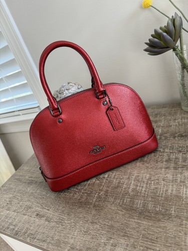 BORSA SIERRA COACH COACH METALLICA MARINA A GRANA INCROCIATA PELLE F22315 nuova con etichette