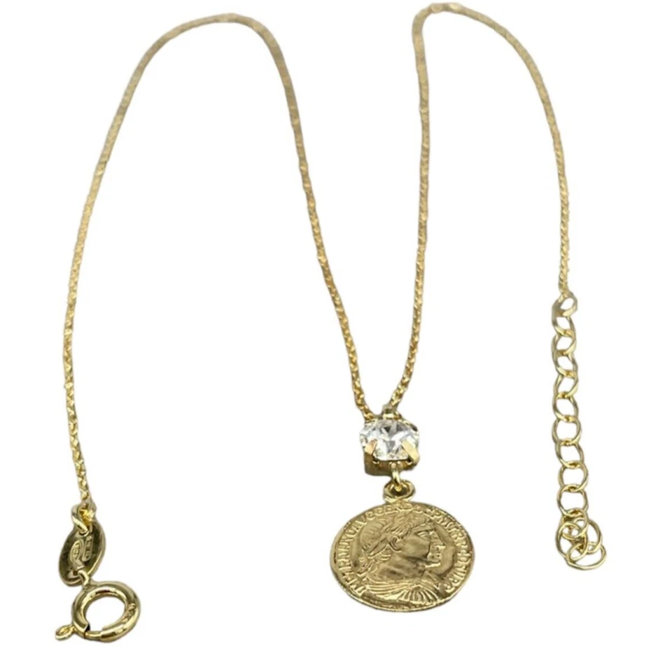 COLLANA DONNA TEMA FESTA DI LAUREA VOLTO ROMANO CORONA ALLORO ARGENTO 925 DORATO - Immagine 1 di 4