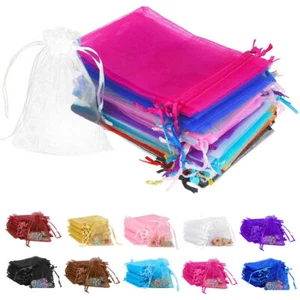 100/200pc Drawstring Organza Gift Bags Wedding Party Favor Candy Jewelry Pouches - Picture 1 of 75