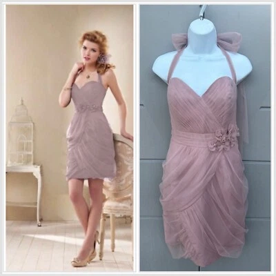 Alfred Angelo Women’s Dusty Rose Tulle Ruched Mini Dress Prom Bridesmaid Sz 14 - Image 1 of 4