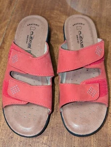 Flexus By Spring Step Genuine Leather Red Slide In's Size 40 Made In Italy - Picture 1 of 8