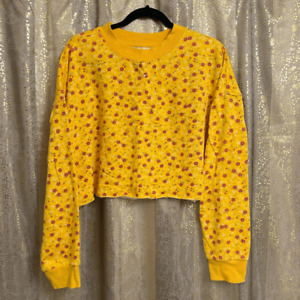 Colsie Golden Yellow Red Floral Cropped Long Sleeve Sweater Large