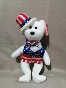 TY Beanie Babies Collection Sam the Bear Birthday July 4, 2004 Handmade 9" - Picture 1 of 5