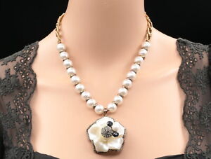 gray crystal flower pendant cream pearl chain necklace woman fashion jewelry K37