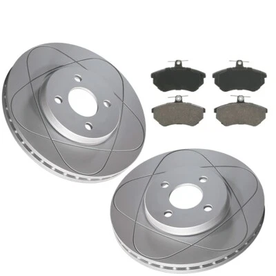 Rotores y pastillas de freno de disco ranurados delanteros para Volkswagen Passat, Jetta, Golf; 256 mm Foto 1 de 4