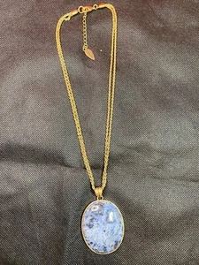 Collar de cadena de oro antiguo de doble hilo Coldwater Creek y colgante de cabujón azul - Imagen 1 de 21