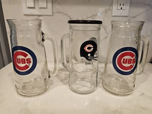 Lot 3 Vintage Fisher Nuts Mug O Nuts  Chicago Bears & Cubs Thick Glass  - Picture 1 of 9