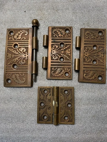 Antique Miscellaneous Authentic Lot Of Brass Door  Hinges  Parts Cover