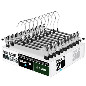 30-Pack Pants Hangers with Clips Skirt Shorts Heavy-Duty Metal for Men Women - Picture 1 of 9