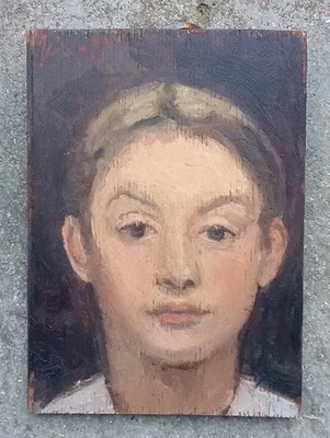 Tableau Peinture Portrait Enfant  Style Impressionniste Huile Panneau Signé - Photo 1/4