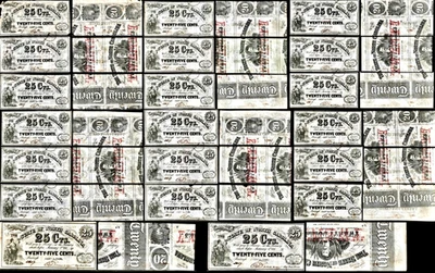 (20) Twenty Jan 1, 1863 Raleigh NC State of North Carolina 25¢ S/N 2617 A Thru T - Image 1 of 4