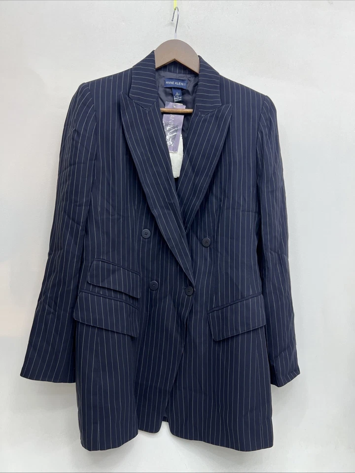 Chaqueta de traje largo a rayas vintage Anne Klein II para mujer - talla 4 - nueva con etiquetas Foto 1 de 4