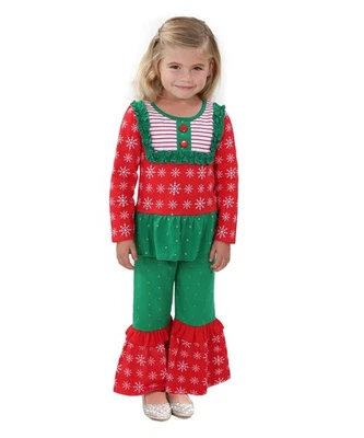 JELLY THE PUG TÚNICA ABBIGAIL COPO DE NIEVE ROJO Y VERDE NUEVO CON ETIQUETAS 2T, 6 Y PANTALONES GRANDES CON VOLANTES Foto 1 de 4